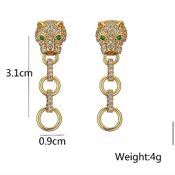 Leopard Gold 18K Plated Diamond Dangle Earrings - Picture 2 of 2